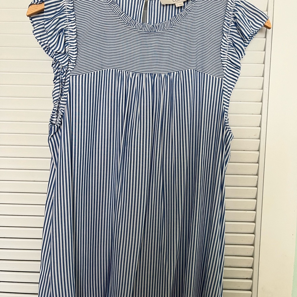 LOFT Blue and White Striped Top